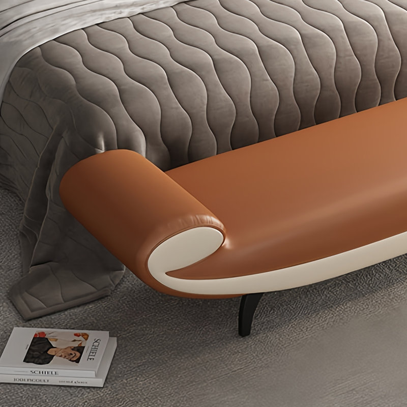 Banc rembourré en cuir Eftichia, H 19,68 po x l 70,86 po x P 17,71 po, Orange