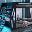 Lit superposé double pleine grandeur avec bureau RVB surdimensionné monté sur le côté, ports de charge USB et œillet à câble, bande lumineuse à DEL, structure de loft Esports robuste-131126715