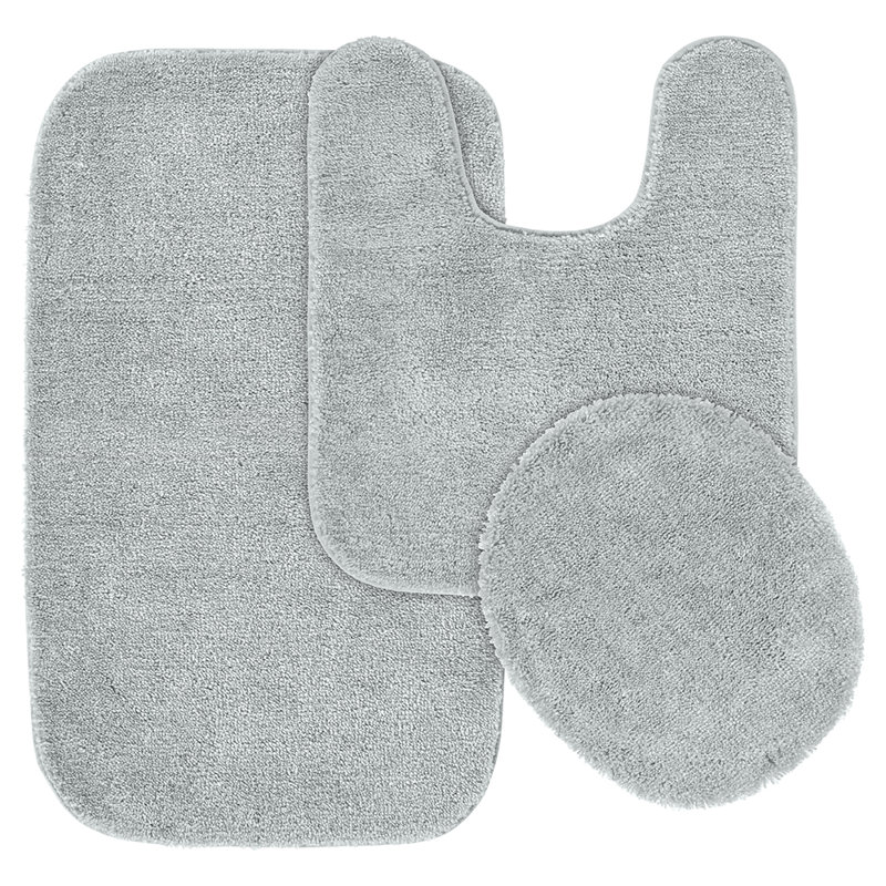 Ensemble de tapis pour salle de bain très doux de trois articles avec envers antidérapant Mccluney, Gris platine