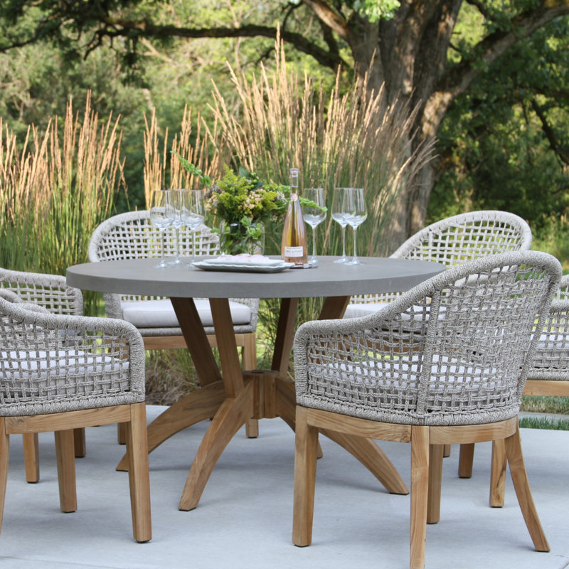 Akiva Round Teak Outdoor Dining Table With Umbrella Hole , 52'' in. W 52'' in. D