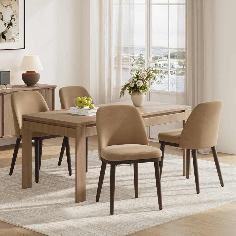Chaise rembourrée en bois massif avec tissu doux, Brun