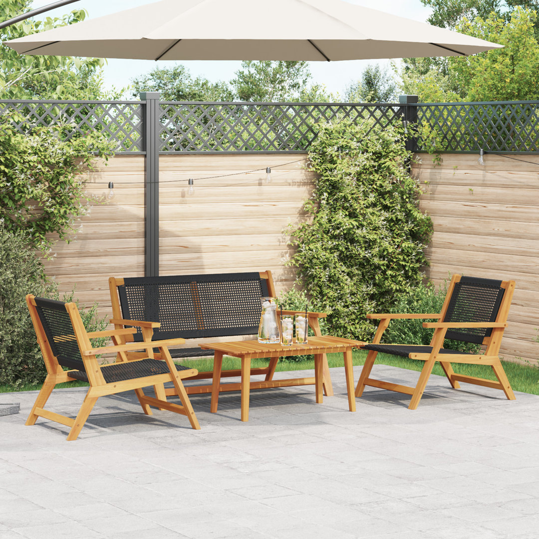 Set Of 3 Acacia Wood, Rattan Medium Durable
