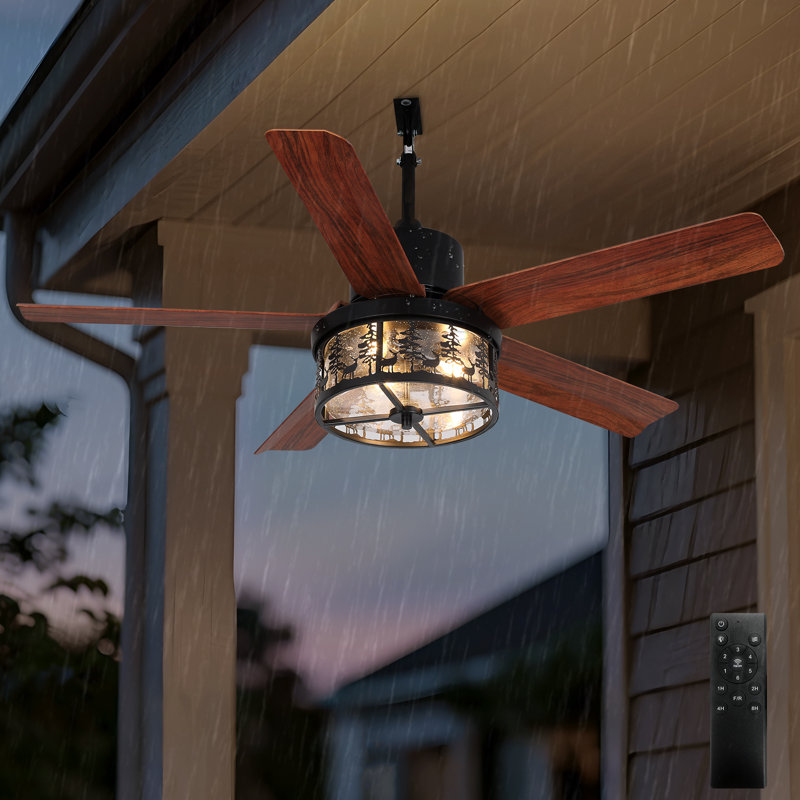 42" Indoor/Outdoor Ceiling Fan with Light, IP44 Waterproof, Quiet DC Motor with Remote Control, 6 Speeds & Timer for Patio, Porch, Bedroom