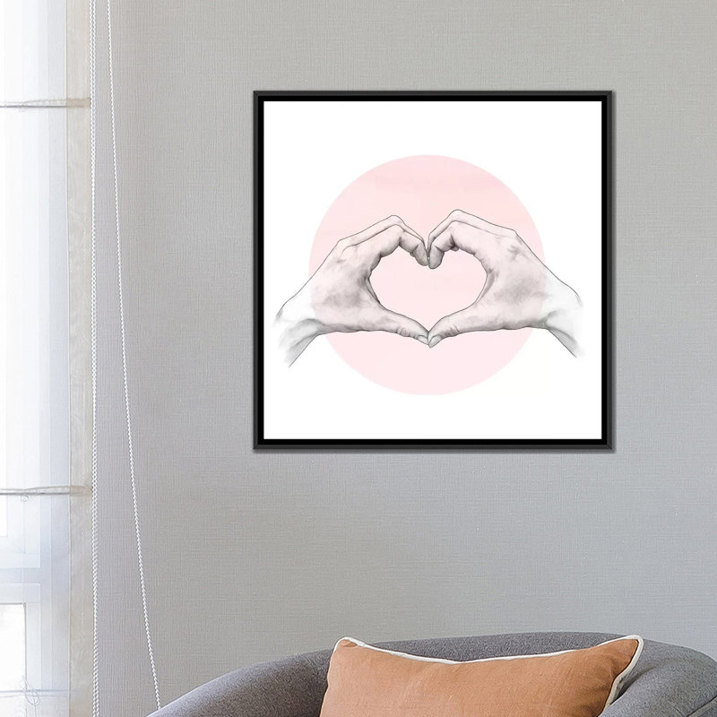 «Heart in Hands», impression sur toile, H 18 po x l 18 po x P 1,5 po, Toile avec cadre noir, Pas de tapis