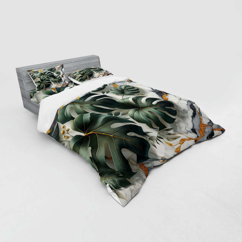 Ensemble de literie Ambesonne Monstera et vert foncé Dimgray, King Duvet Cover + 3 Additional Pieces