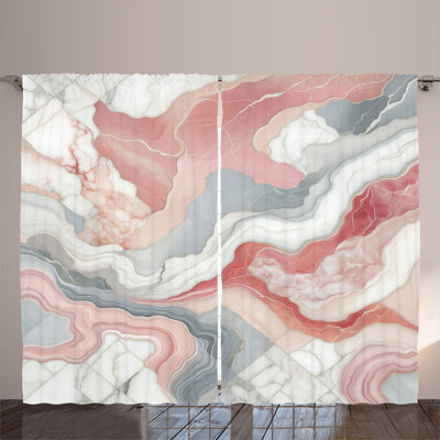 Ambesonne Curtains 2 Panel Set, Swirls of Modern Marble Print, Dried Rose Blue Grey -  p_sd1905_108x96