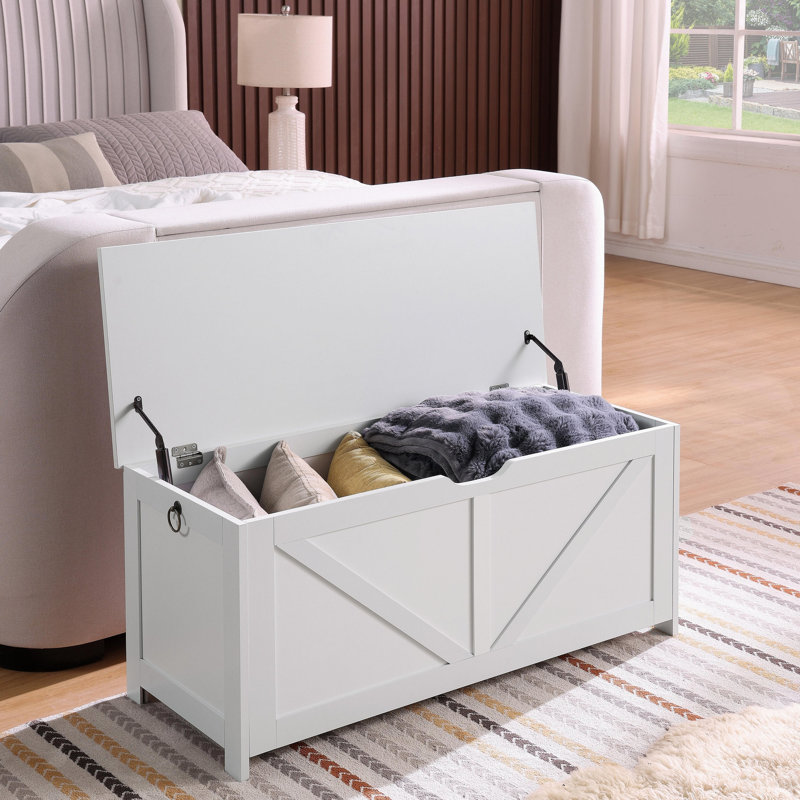 Coffre de rangement, banc de rangement, organisateur de coffre à jouets rétro, banc de rangement pour hall d'entrée avec 2 charnières, assemblage facile, blanc