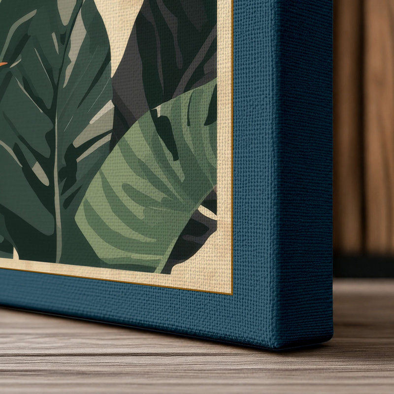 Birds of Paradise Botanical - Wrapped Canvas, 18x12 - 45.7 x 30.5 cm, Teal Border