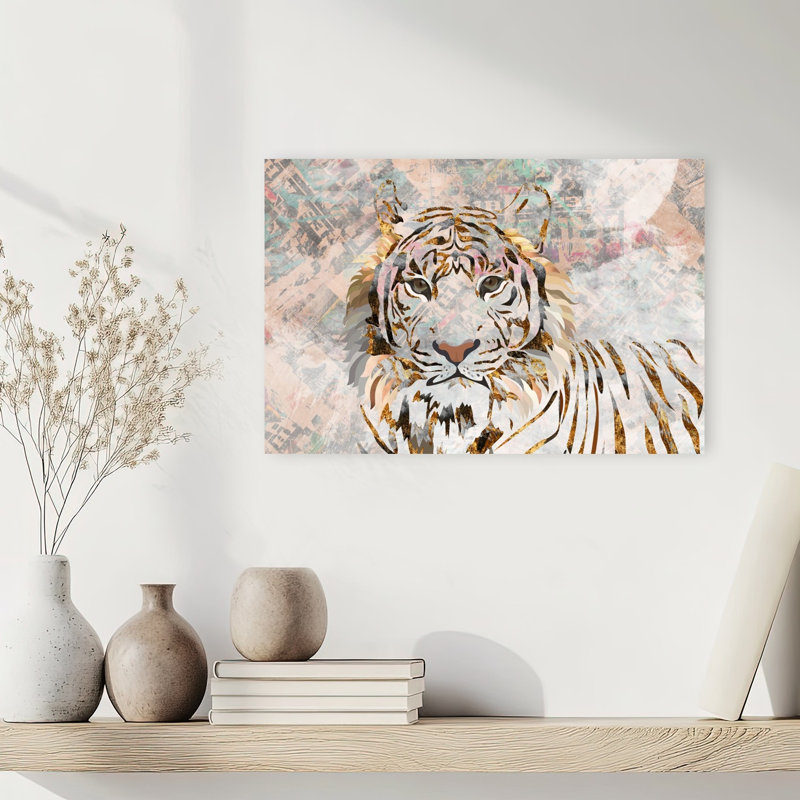 Regal Golden Tiger Abstract Cat Tiger Forest Landscape Wall Art Print 1 Piece Wrapped Canvas Wall Art, 30.48cm H x 45.72cm W