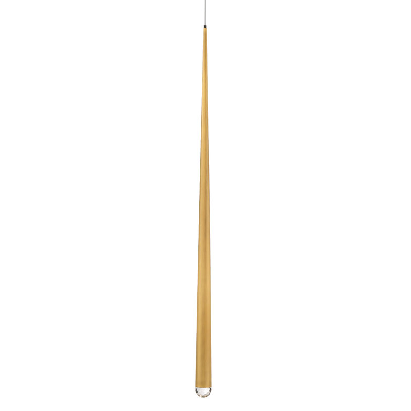 Cascade Dimmable LED Pendant with Clear Crystal Shade, Aged Brass, 28" H x 1.63" W x 1.63" D