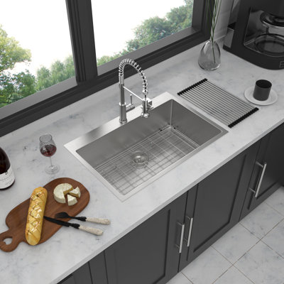 Lsi Drop-in Kitchen Sink, 16 Gauge Stainless Steel, Single Bowl, 33x22x10 Inch, Brushed Nickel, Top Mount, T304 Steel Construction
