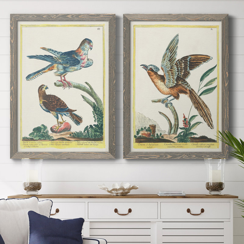 Toile encadrée de qualité supérieure Pastel Birds III - prête à être accrochée, Toile avec cadre gris