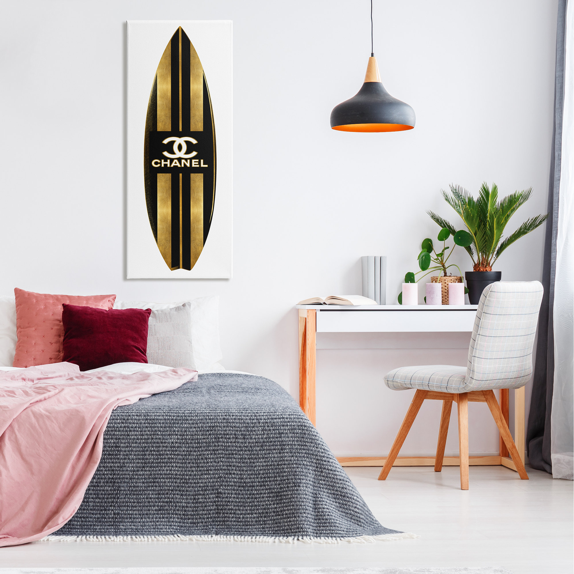 Stupell Industries Glam Designer Fashion Black Stripe Surfboard Design Canvas Wall Art, 10 x 24, Design by Madeline Blake