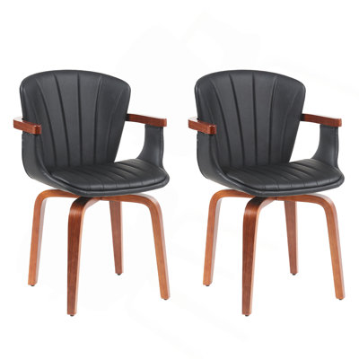 Mid-Century Modern Bentwood Swivel Dining Chairs (Set Of 2) – Heat-Pressed PU Leather Accent Chairs