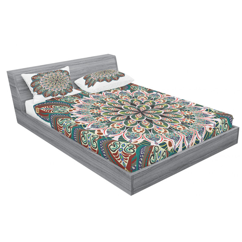 Drap-housse en microfibre, Damas, Ensemble de draps pour lit double avec 2 taies d'o