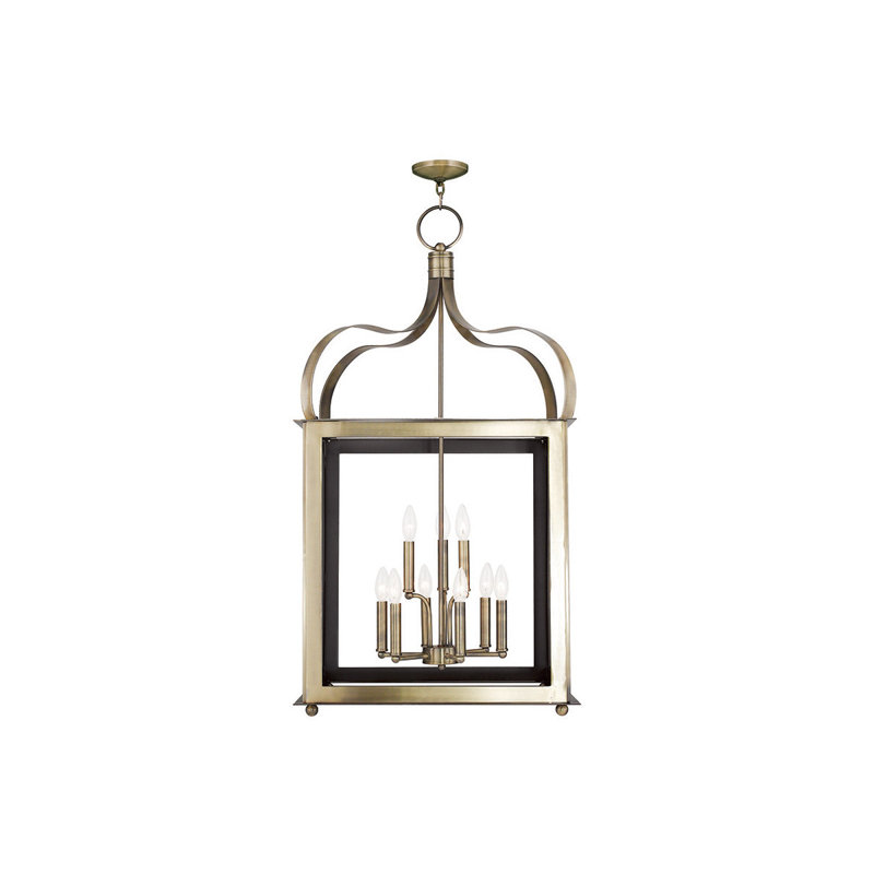 22in 6L + 3L Lantern Pendant Light with Steel Base, Antique Brass