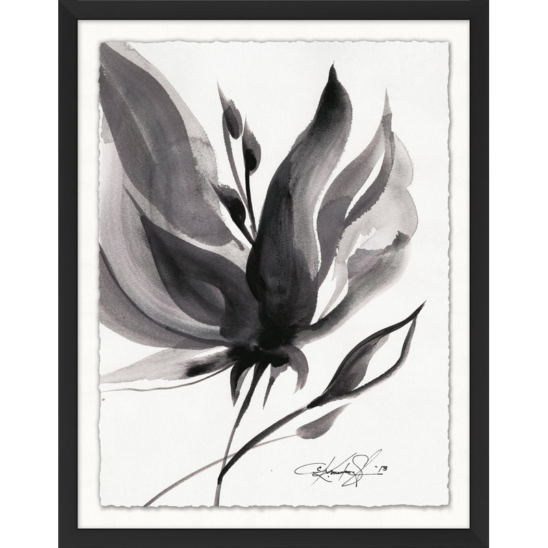 Étude de fleurs noires et blanches 6 - Peinture encadrée