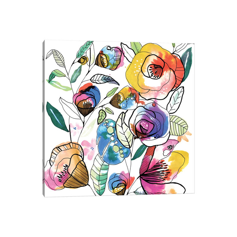 Coloured Flowers 1 Piece Wrapped Canvas Painting
