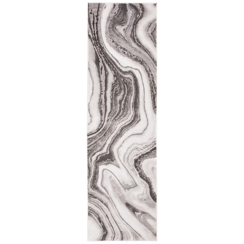 Tapis abstrait gris Swindle, Tapis de couloir 2 pi 3 po x 12 pi