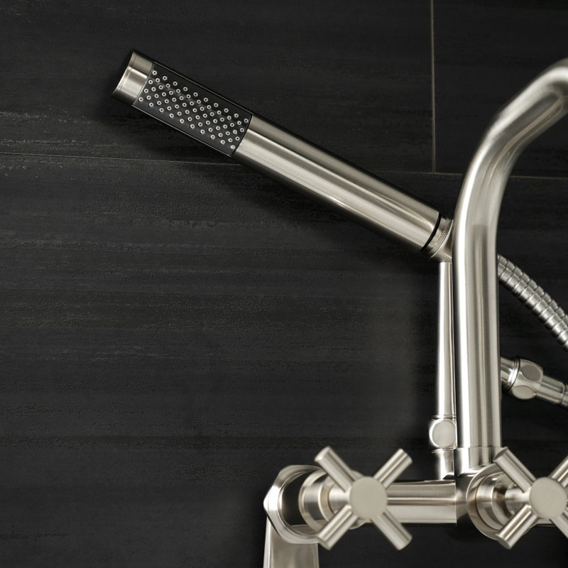 Brushed Nickel Wall Mount Clawfoot Tub Faucet with Handheld Shower