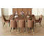 Ensemble de table et de chaises. Table de salle à manger rectangulaire de style industriel de couleur noyer - 71 po x 39,3 po. Grande taille. 8 chaises en daim brun.