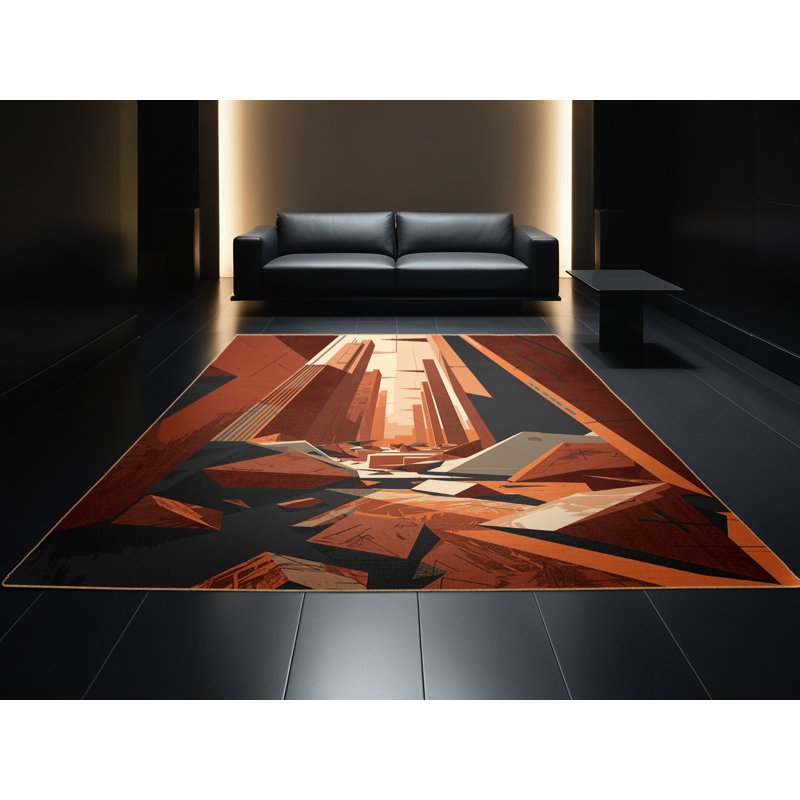 Soft Plush Fallston Dystopian Market Scene Modern Abstract Area Rug in Brown – LightBrown Binding, 2x3