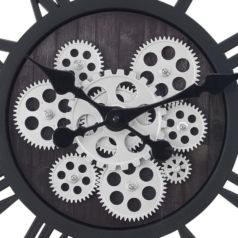 Horloge murale ronde 20 po Mery, Noir / Gris / Argent