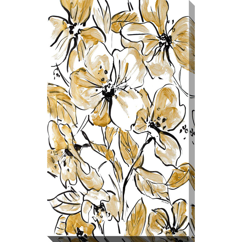 «Golden Sketch Floral II», reproduction de peinture à l'aquarelle, H 60 po x l 36 po x P 1,5 po, Toile tendue