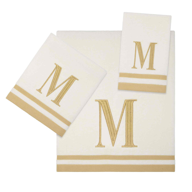IVR/GLD Monogram Towel Set, Ivory, 3 Piece Towel Set