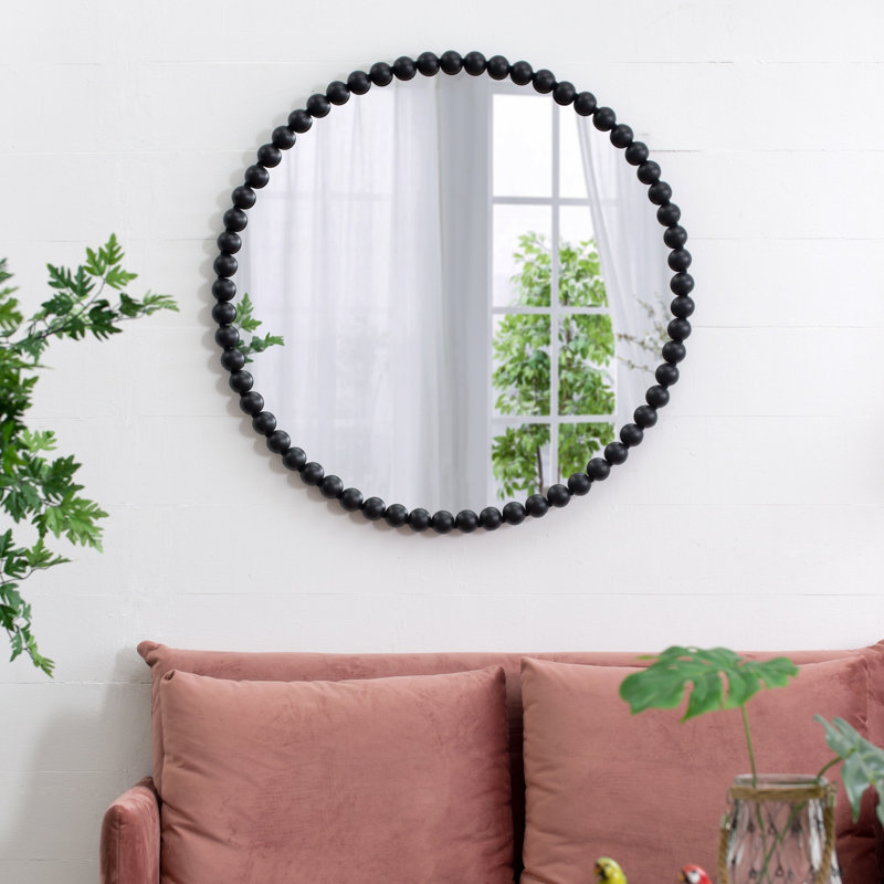32 "Miroir circulaire avec cadre perlé en métal, miroir mural pour l'entrée de la chambre à coucher du salon, miroir