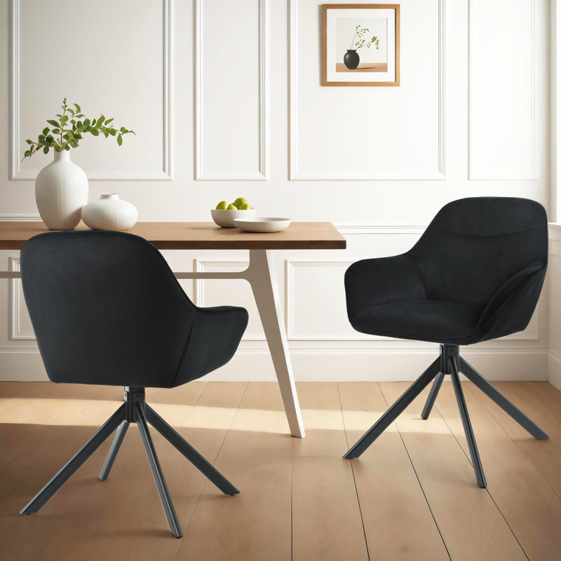48.5cm H Swivel Upholstered Dining Chair with Ergonomic Back, Black Velvet