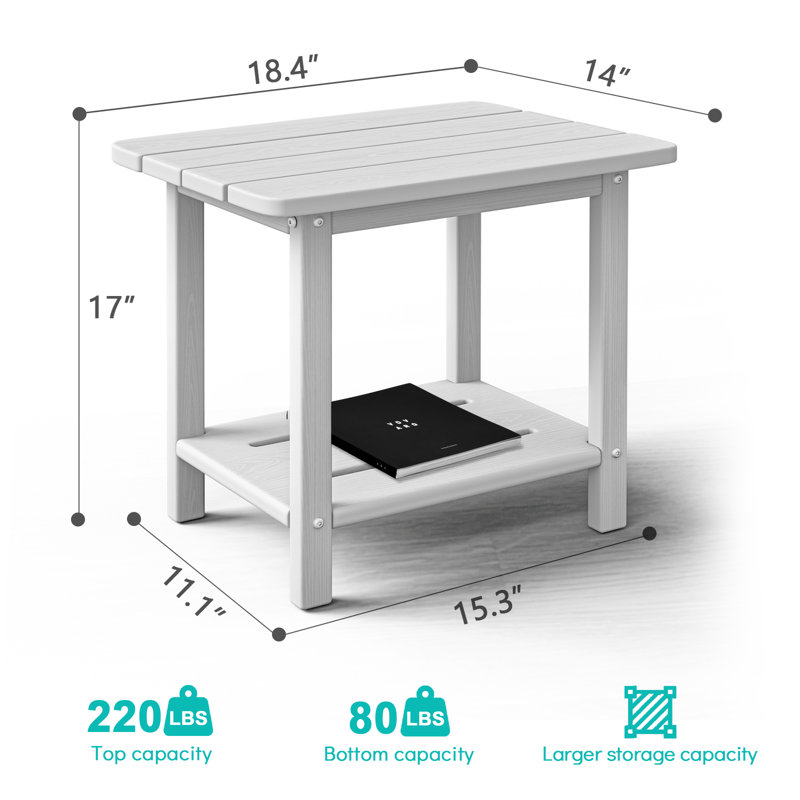 HDPE Adirondack 2-Tier End Table – Weatherproof & Durable Outdoor Side Table for Patio, Poolside, and Lawn, White