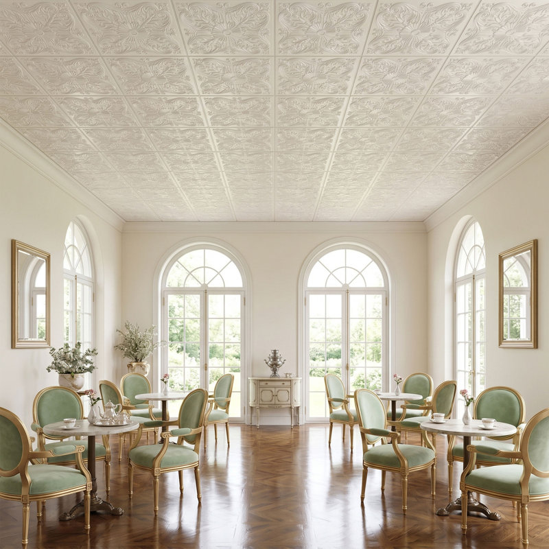 Tuile de plafond en polystyrène espagnol 1,6 pi x 1,6 pi, Blanc uni