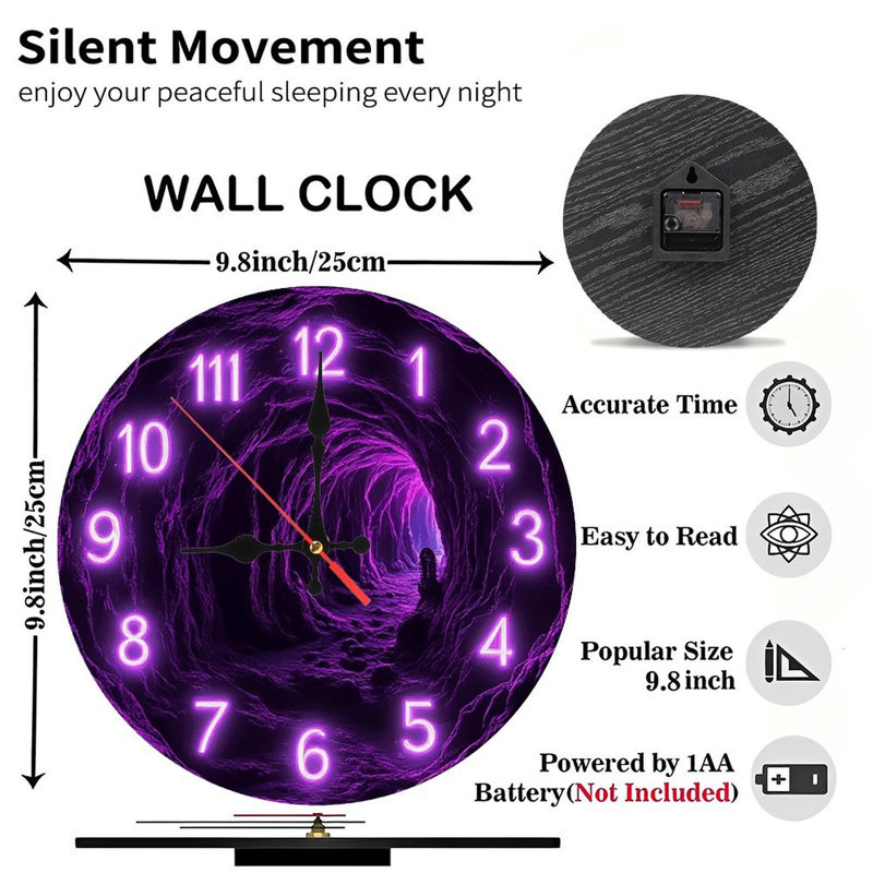 Décoration murale horloge néon mauve mauve
