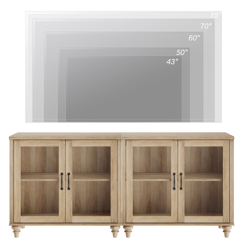 Buffet en bois manufacturé et robuste l 67,7 po avec tablettes réglables Scarlett, Chêne