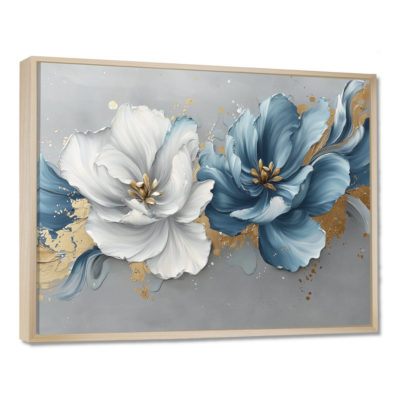 Tulipes bleues et or bleues, 34" H x 44" W, Floater Framed, Natural