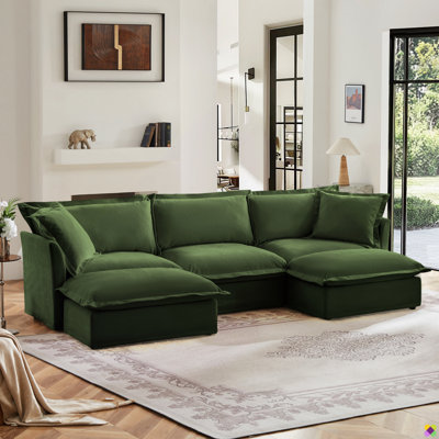 Crofford 120"W Modular LAF RAF Sectional, Sofa Couch, 3 Seater, 2 Ottomans