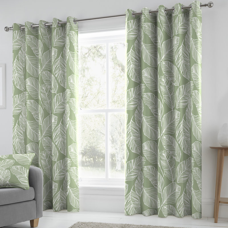 Matteo Cotton Sheer Curtain Pair, Green, 168 W x 137 D cm