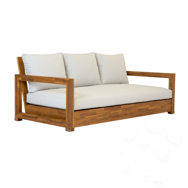 3-seat Wooden Outdoor Sofa with Cushions, Light Gray, Teak