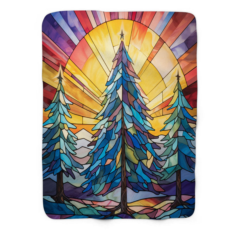 Stained Holiday Scene - 1 Piece Premium Sherpa Blanket, Queen