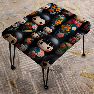 Vibrant Japan Kokeshi Doll Diversity - Japanese Rectangle Ottoman