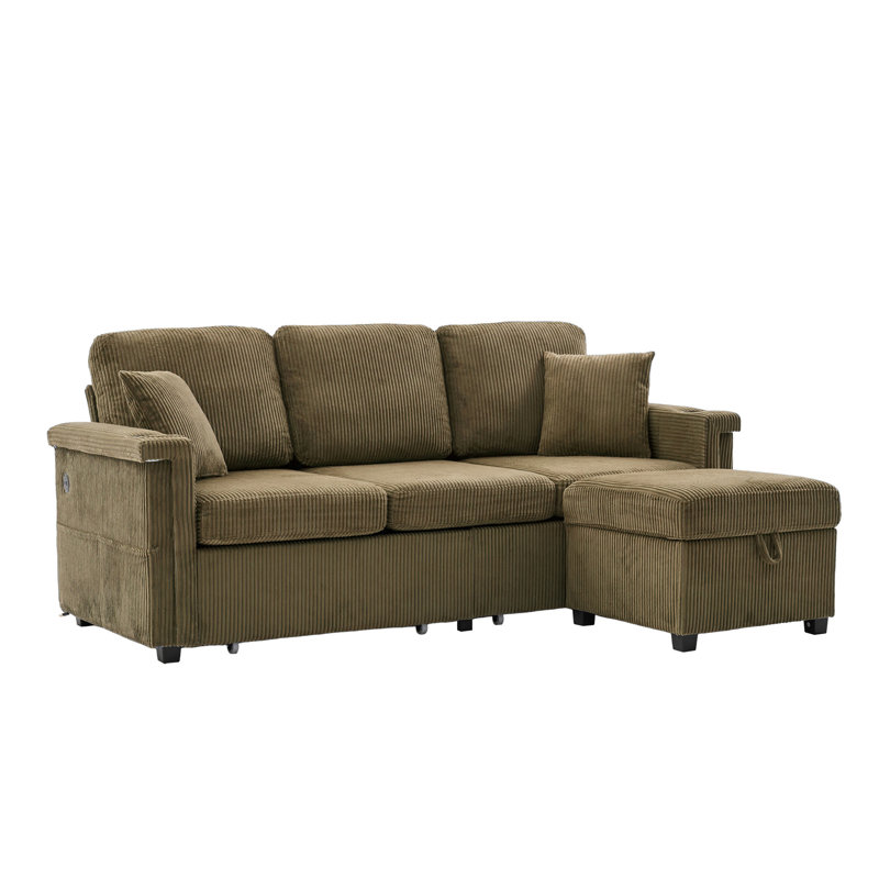 2 - Piece Upholstered Sectional W/Storage, Brown Corduroy