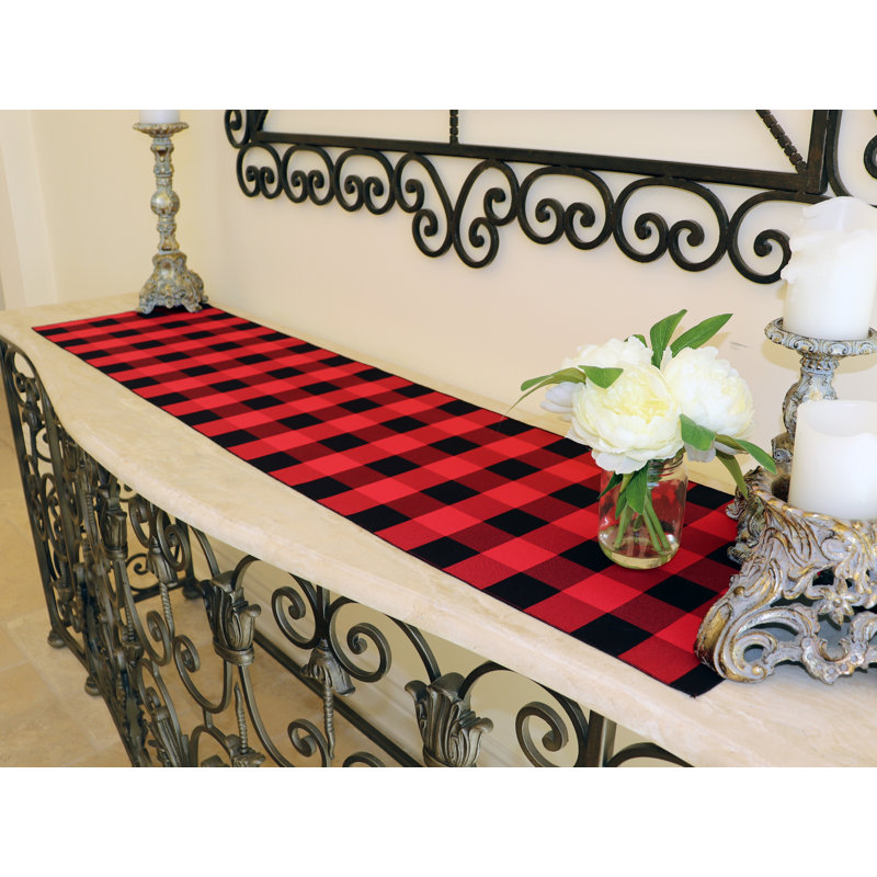 Pande Checkered Table Runner, 120" x 14", Black/Red