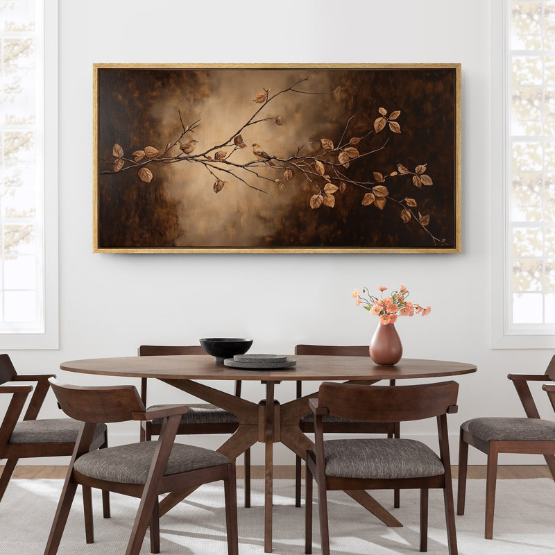 Large Framed Canvas Print Wall Art - Moody Floral Print for Dark Academic Decor, Natural, 30" H x 60" W