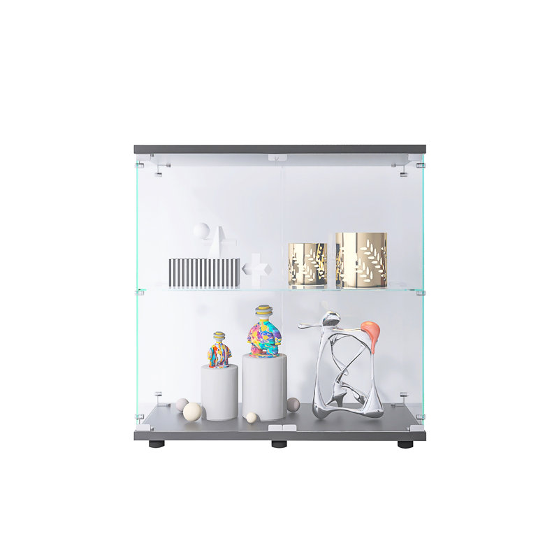 Vitrine en verre 2 couches avec 2 portes, Noir
