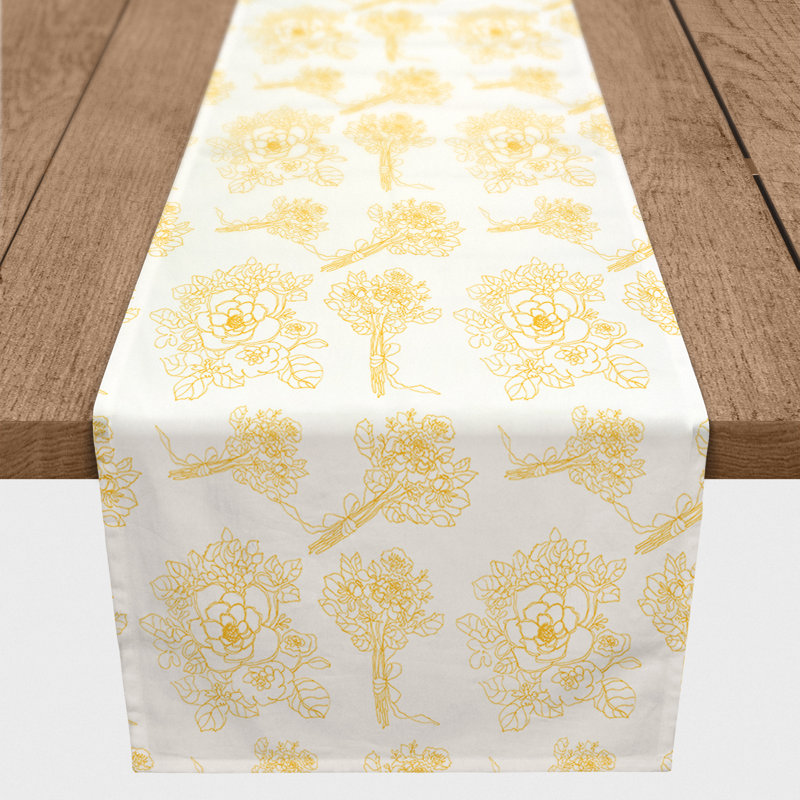 Floral Table Runner, 72" x 16", Yellow
