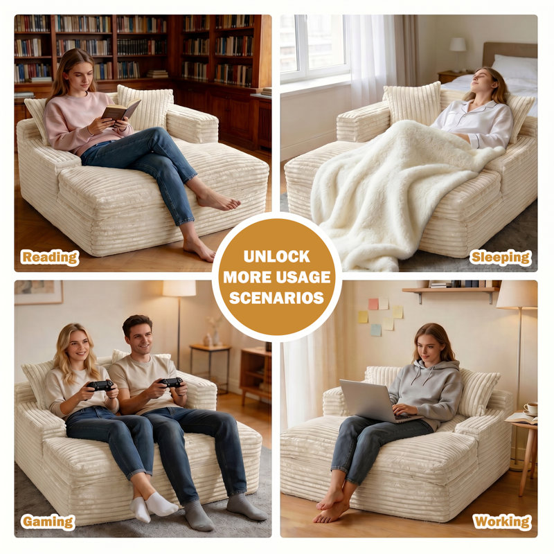 53 in Boneless Chaise Sofa,Couch
