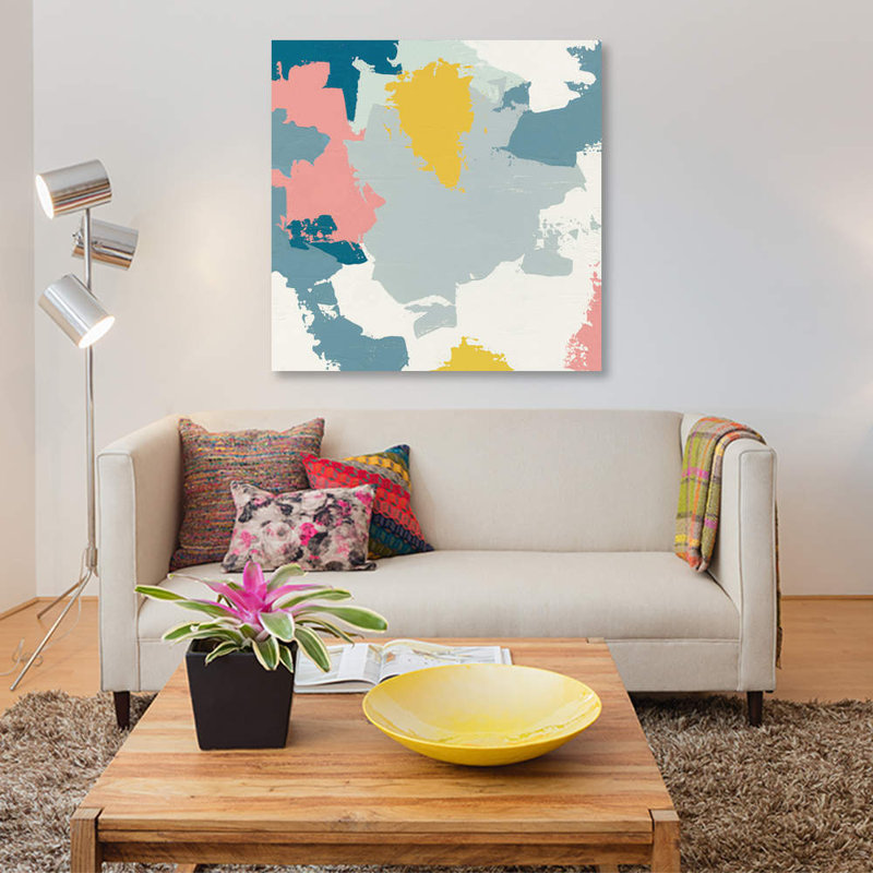 «Happy I» par Moira Hershey, impression sur toile tendue, H 18 po x l 18 po x P 1,5 po, Toile encadrée noire, Pas de tapis