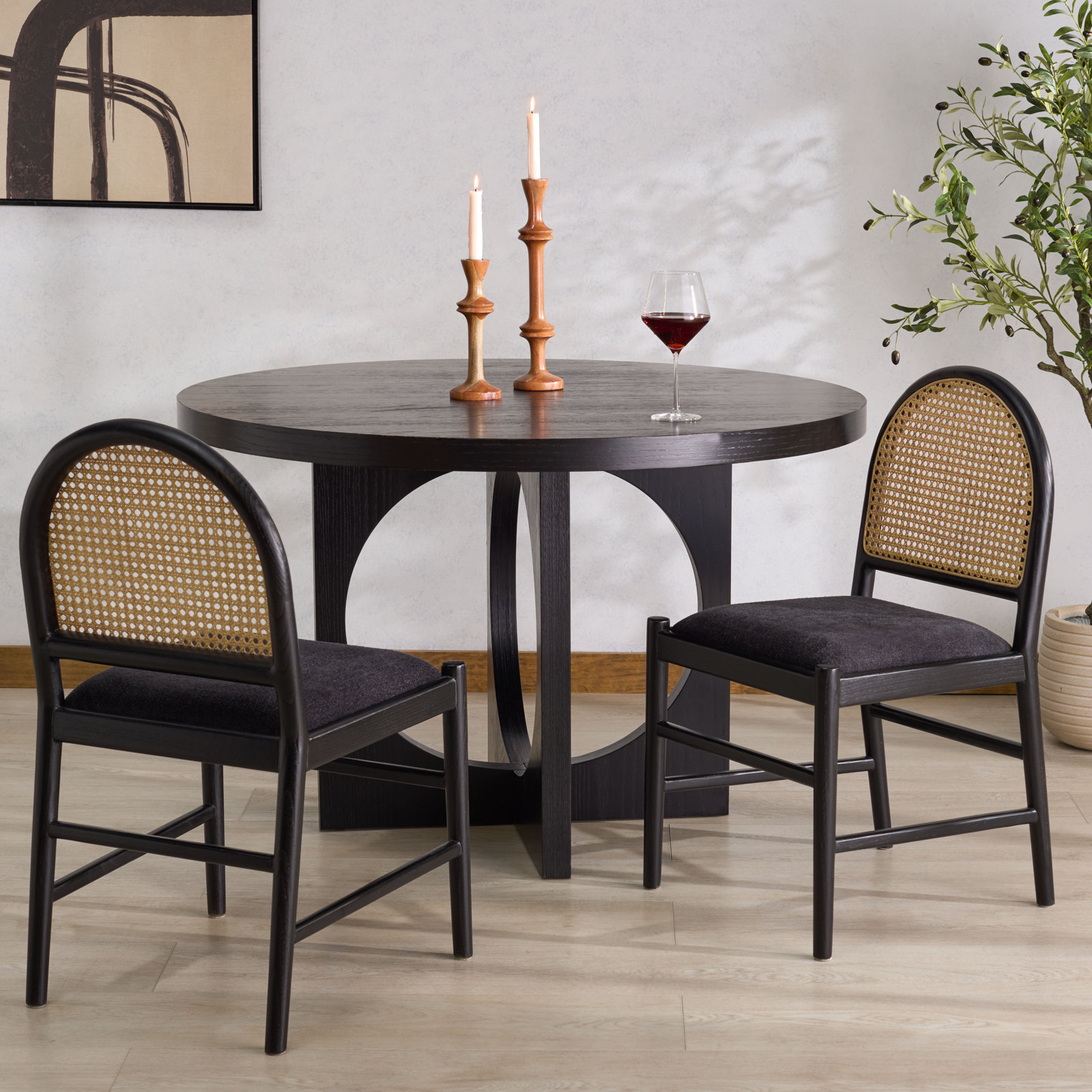 Ottavia Genuine Leather Dining Chair, Black, Black Boucle