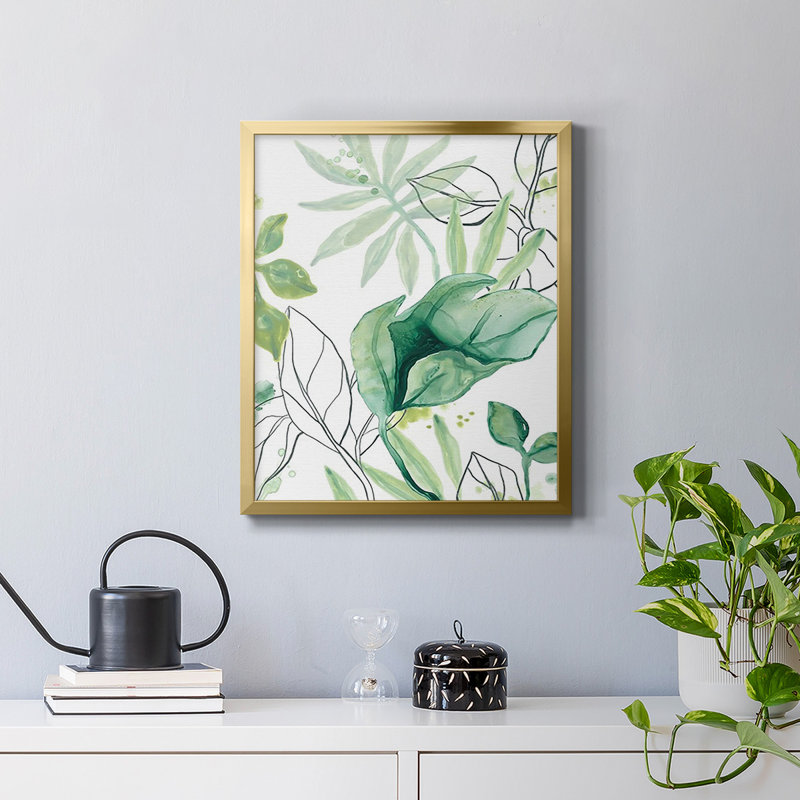 Toile encadrée de qualité tropicale Palm Chorus II - prête à être accrochée, Or, H 20 po x l 16 po